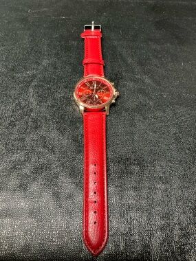 Red Leather Strap Watch with Rose Gold Case